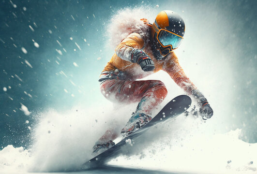 snowboarder jumping in the snow - winter extreme sports - Generative AI