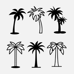 palm tropical tree set icons black silhouette vector illustration isolated on white background.eps