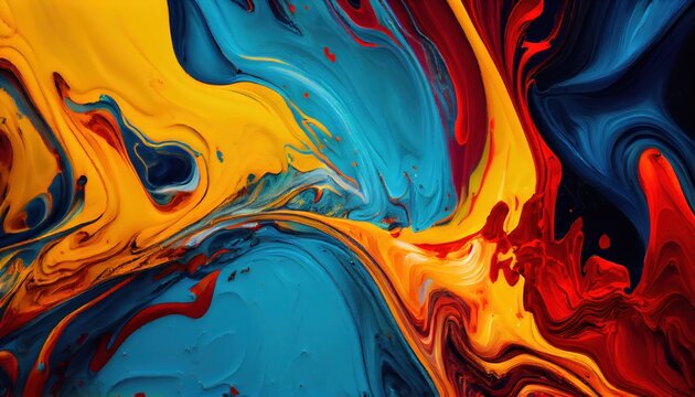 Background mixed liquid paint red, yellow, blue colors. Luxury marble texture. Marble wallpaper oil slick watercolor. liquid oil background. generative ai