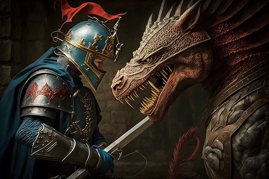 knight fighting with a dragon created using AI Generative Technology