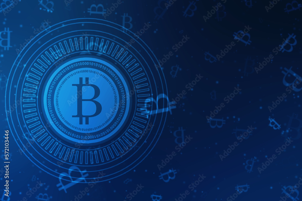 Poster global abstract bitcoin crypto currency blockchain technology world map background illustration