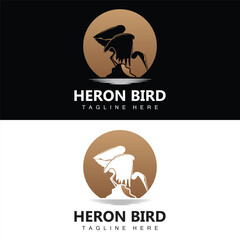 Bird Heron Stork Logo Design, Birds Heron Flying On The River Vector, Product Brand Illustration
