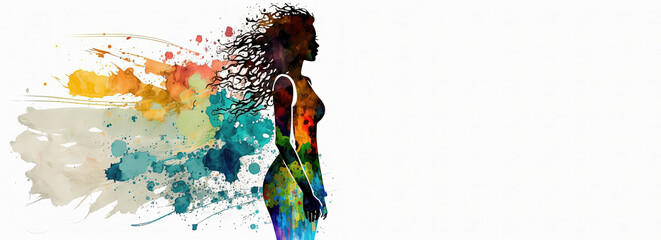 Obraz na płótnie Canvas Beautiful African American woman silhouette stands for black lives matter and black history month, an illustration created with Generative AI artificial intelligence technology 