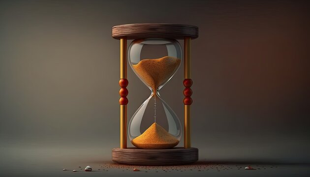 Hourglass with sand. Detailed timepiece. Keeping track of time. Time is running out.