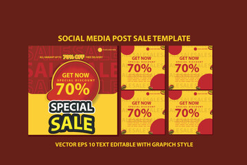 social media post template. promotion mega sale day discount with red 3d vector element. and text editable concepts. vector illustration