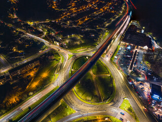 Night Top Down over Penn Inn Flyover and Roundabout from a drone Newton Abbot, Devon, England