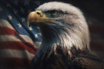 Naklejka premium American bald eagle with American flag for Fourth of July Independence Day social media made with generative ai