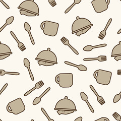 Fototapeta na wymiar Seamless spoon and cutlery patterns for backgrounds, packaging, textures, fabric patterns, wallpapers, wall decorations for restaurants, cafes and other places to eat 