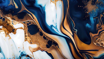 Background mixed liquid paint blue and white, gold colors. Luxury marble texture. Marble wallpaper oil slick watercolor. liquid oil background. generative ai