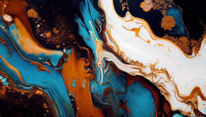 Background mixed liquid paint blue and white, gold colors. Luxury marble texture. Marble wallpaper oil slick watercolor. liquid oil background. generative ai