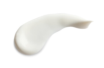 Sample of facial cream on white background, top view