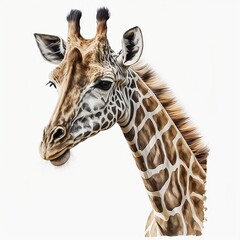 Obraz premium Giraffe isolated on a white background so cute, Portrait a giraffe wild, Generative AI