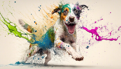 happy dog in the paint