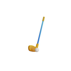 Golf clubs with golf ball, equipment wedges 3D icon isolated white background.