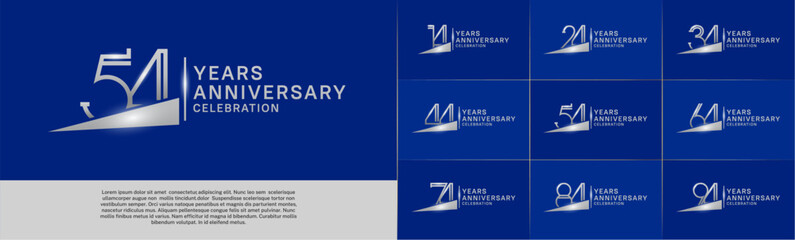 set of anniversary logotype silver color with ribbon for special celebration event