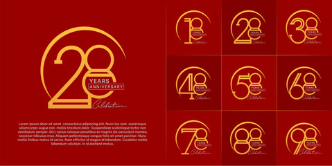 set of anniversary logotype golden color with swoosh for special celebration event