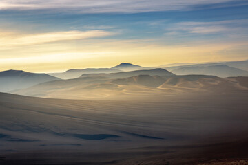 Fototapeta na wymiar Atacama Desert dramatic volcanic landscape at Sunset, Chile, South America