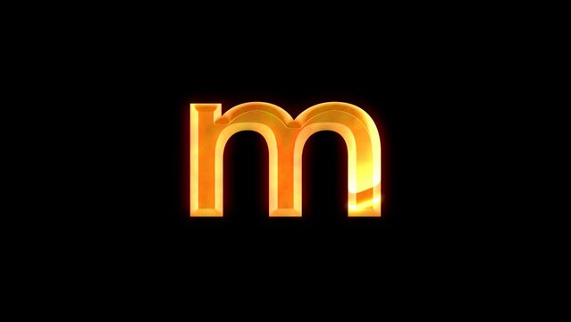 Letter m animation on transparent background with golden lens flare effect. lowercase m letter. Great for software, game interfaces, education, or knowledge.