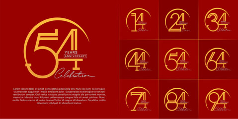 set of anniversary logotype golden color with swoosh for special celebration event