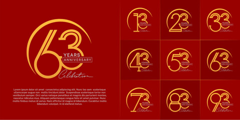 set of anniversary logotype golden color with swoosh for special celebration event