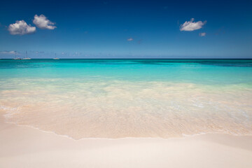 Tropical beach in caribbean sea, idyllic Saona island, Dominican Republic