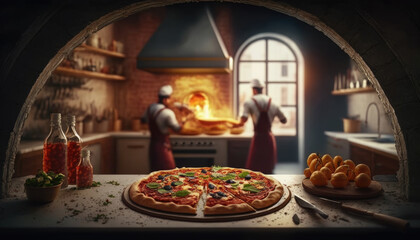 Fototapeta premium Gourmet chefs in uniform cook in the kitchen. Generative AI