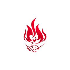 Handshake icon, Hand and fire logo design illustration, Flame icon
