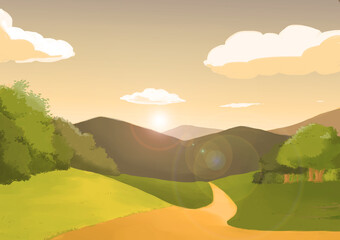 山道　自然　夕日 © kei02