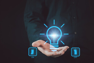 Energy saving and ecological friendly concept with hand turning off switch
