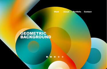 Website landing page abstract geometric background. Circles and round shapes. Web page for website or mobile app wallpaper