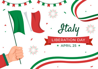 Italy Liberation Day Illustration with Holiday Celebrate on April 25 and Wave Flag Italian in Flat Cartoon Hand Drawn for Landing Page Templates