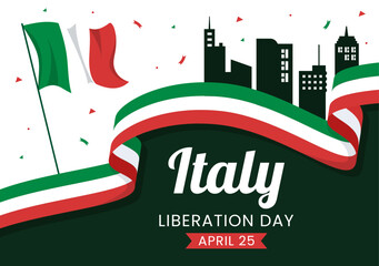 Naklejka premium Italy Liberation Day Illustration with Holiday Celebrate on April 25 and Wave Flag Italian in Flat Cartoon Hand Drawn for Landing Page Templates