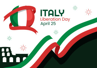 Italy Liberation Day Illustration with Holiday Celebrate on April 25 and Wave Flag Italian in Flat Cartoon Hand Drawn for Landing Page Templates