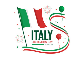 Italy Liberation Day Illustration with Holiday Celebrate on April 25 and Wave Flag Italian in Flat Cartoon Hand Drawn for Landing Page Templates