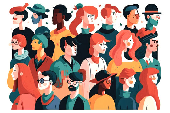A group of modern people, colourful and abstract illustration, Generative AI