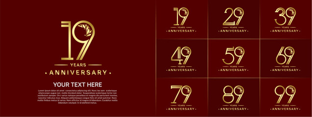 set of anniversary logotype golden color and ornament for special celebration event