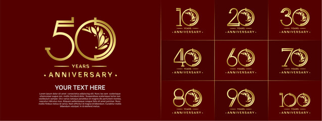set of anniversary logotype golden color and ornament for special celebration event