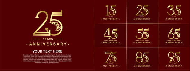 set of anniversary logotype golden color and ornament for special celebration event