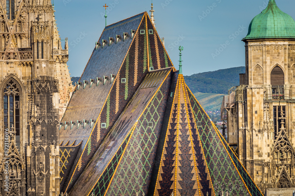 Wall mural panoramic view of vienna cityscape with cathedral from above, austria