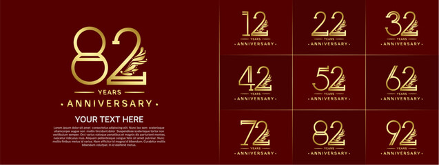 set of anniversary logotype golden color and ornament for special celebration event