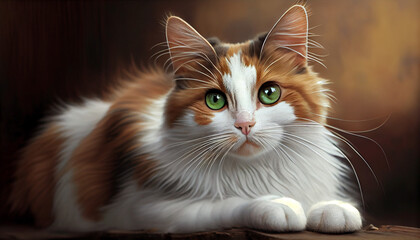 Beautiful White and Brown cat with green eyes