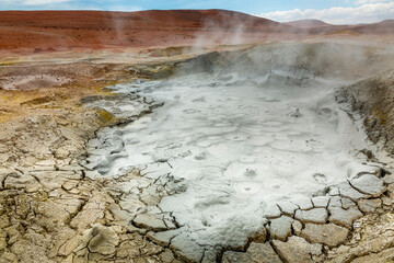 Morning Sun Geysers at the Altiplano of Potosi Region, Bolivia