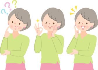 シニア女性の表情イラストセット