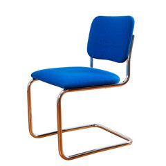 Hero View of Vintage Royal Blue Cesca Chrome Cantilever Chair silhouette, vintage mid-century furniture, blue chair  with no background