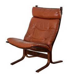 Vintage bentwood frame lounge chair with rich cognac leather. Stylish brown chair with no...