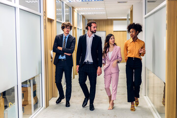 Fototapeta premium Group of business meeting and discussing strategy with startup project analysis finance process.Success business people plan and brainstorm marketing idea in office.Teamwork