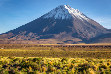 Licancabur and dramatic volcanic landscape at Sunset, Atacama Desert, Chile