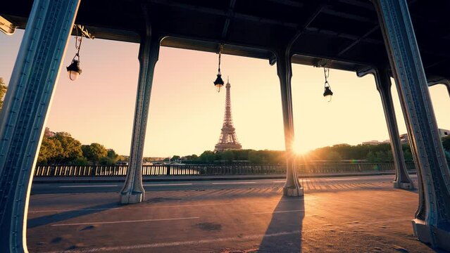 The Eiffel tower from Pont de Bir-Hakeim or Bridge of Bir-Hakeim, formerly the Bridge of Passy, is a bridge that crosses the Seine in Paris, France.