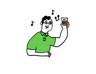 右向き　楽しそうにグラスを傾ける男性