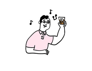 右向き　楽しそうにグラスを傾ける男性